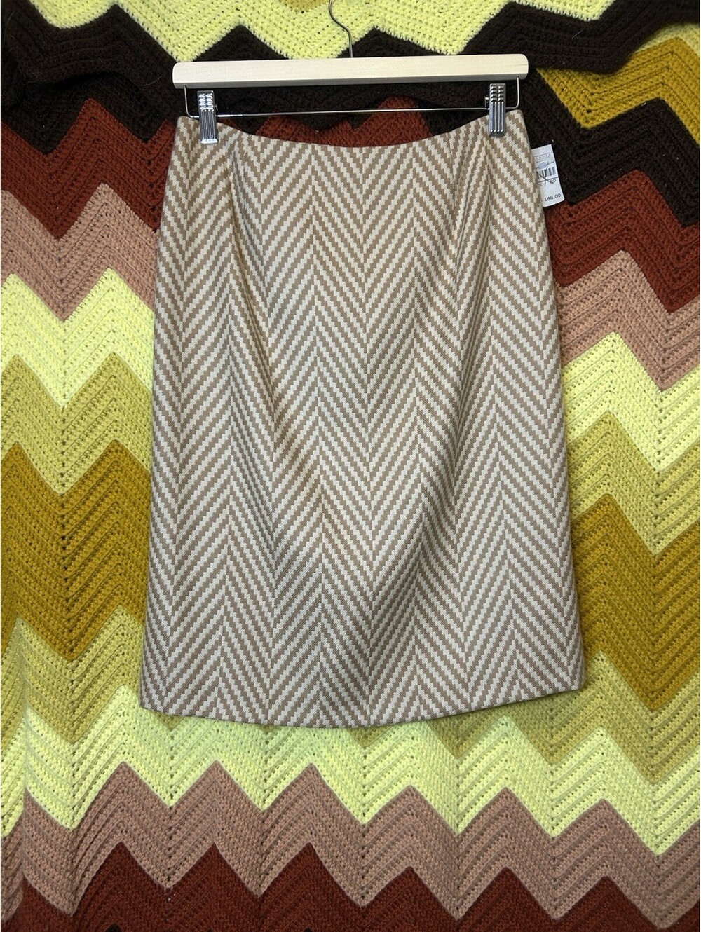Vintage Talbots Collection Chevron Midi Pencil Wool/Cash Skirt Size 4